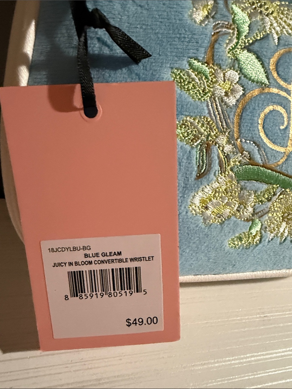 Juicy Couture "Juicy in Bloom" convertible wristlet in a light blue velour $49 - Picture 5 of 8
